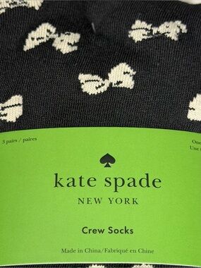 Kate Spade 3-Pack Crew Socks Bow Print Black White NWT Gift Set